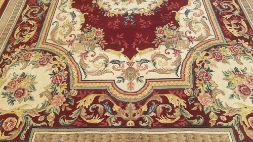 9 x 12 Burgundy Hand woven French Aubusson 100% wool Area rug