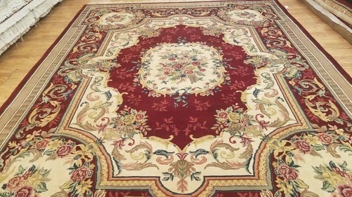9 x 12 Burgundy Hand woven French Aubusson 100% wool Area rug