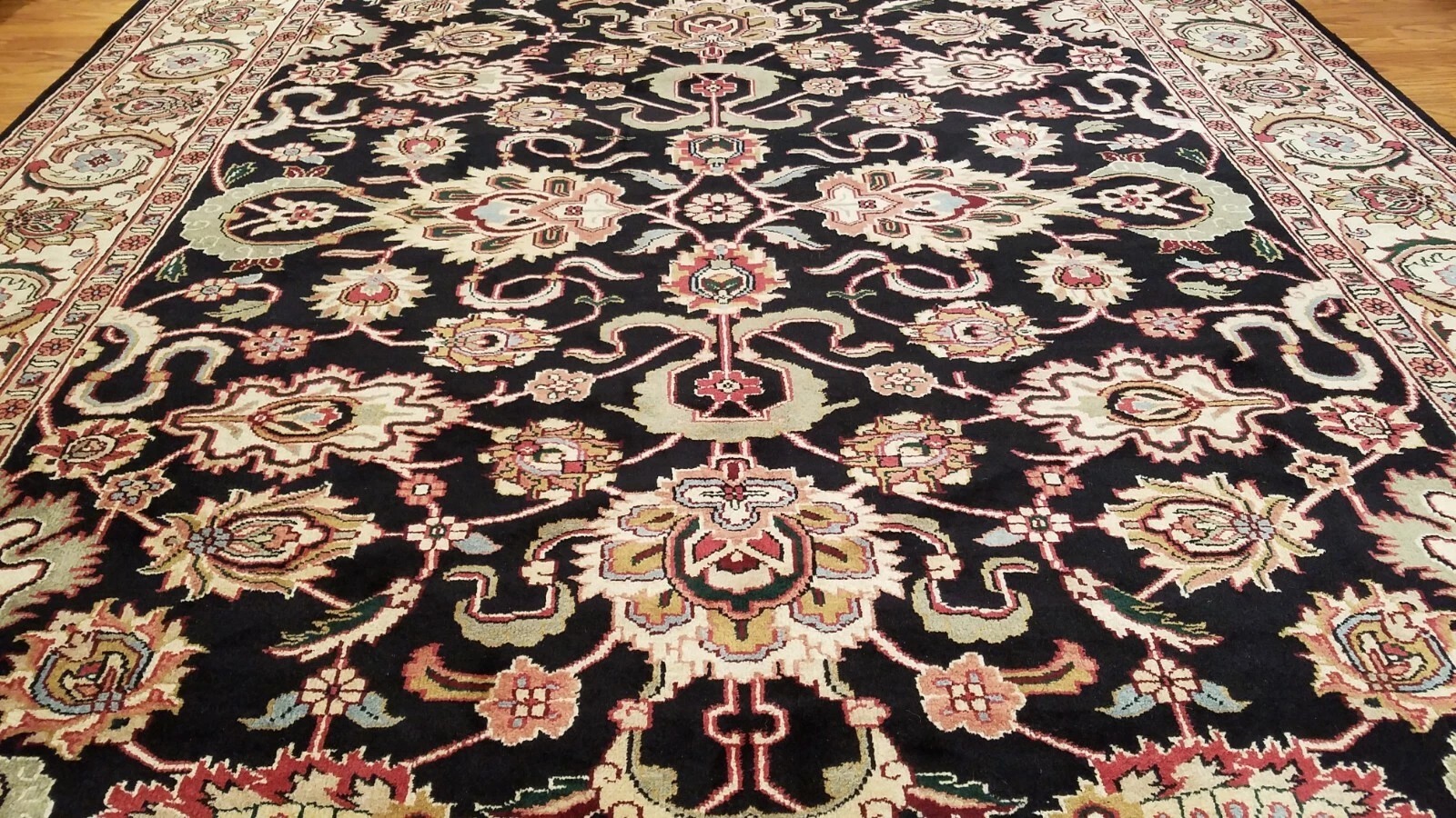 8 x 10 Black Indo All Over Hand Knotted Wool Oriental Rug