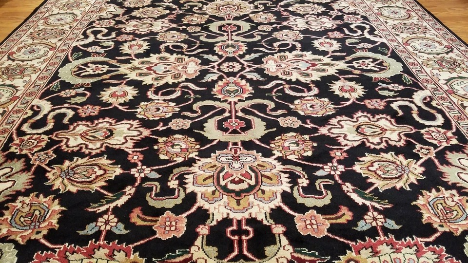 8 x 10 Black Indo All Over Hand Knotted Wool Oriental Rug