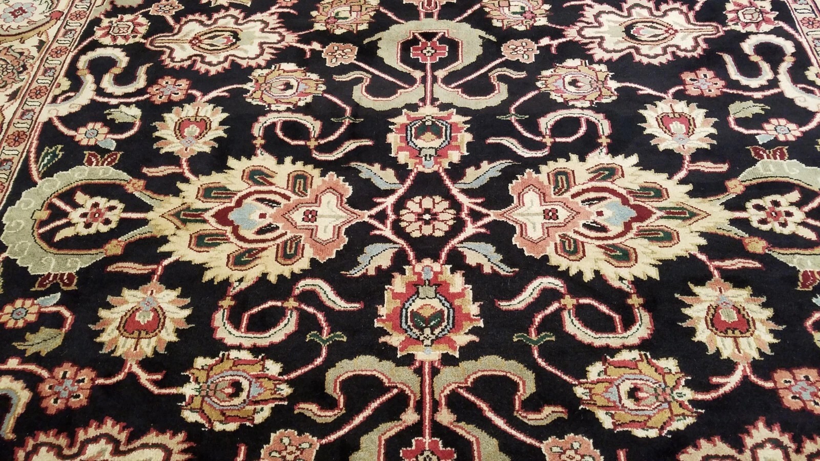 8 x 10 Black Indo All Over Hand Knotted Wool Oriental Rug