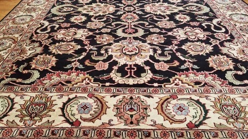 8 x 10 Black Indo All Over Hand Knotted Wool Oriental Rug