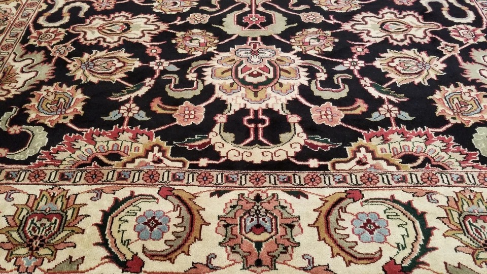8 x 10 Black Indo All Over Hand Knotted Wool Oriental Rug