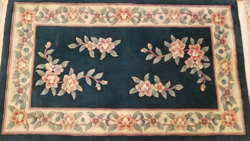 3 x 5 Emerald Green Hand Knotted French Aubusson 90L Wool