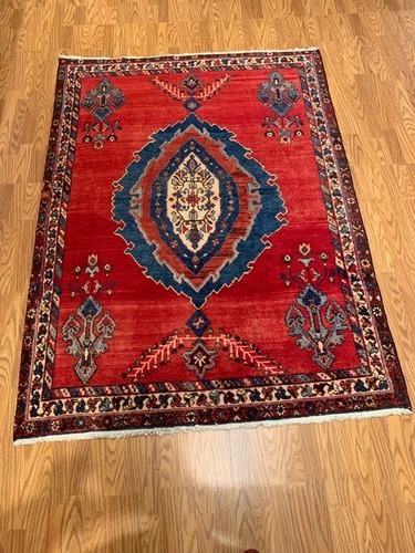 5.2 X 8.3 Vintage Tribal Red Hand Knotted 100% Wool Vegetable Dye Rug