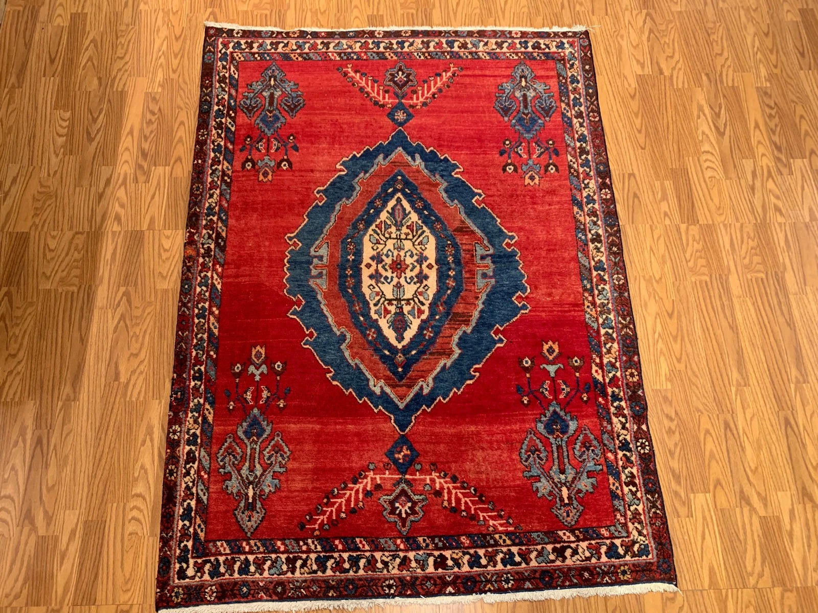 5.2 X 8.3 Vintage Tribal Red Hand Knotted 100% Wool Vegetable Dye Rug
