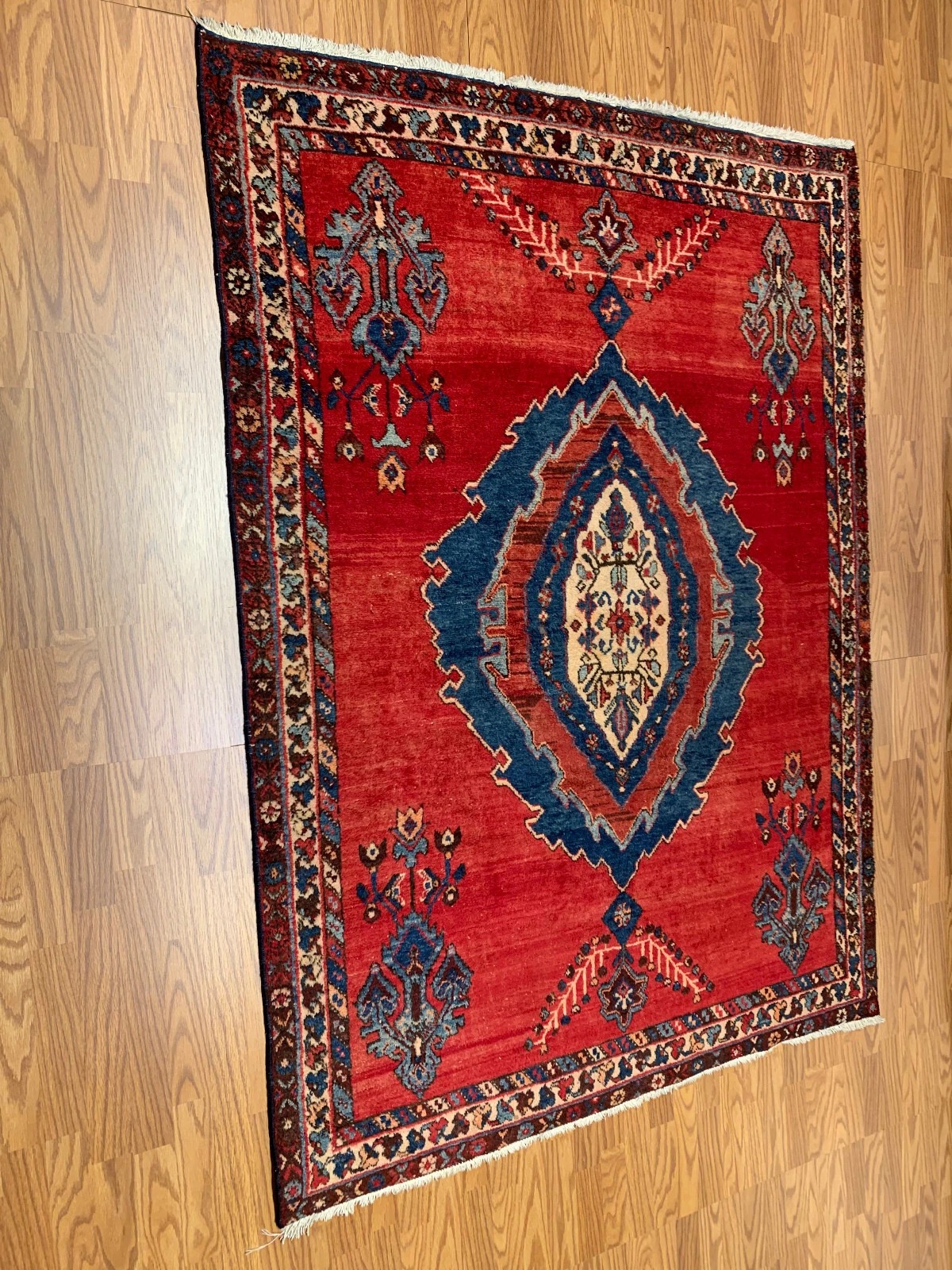 5.2 X 8.3 Vintage Tribal Red Hand Knotted 100% Wool Vegetable Dye Rug