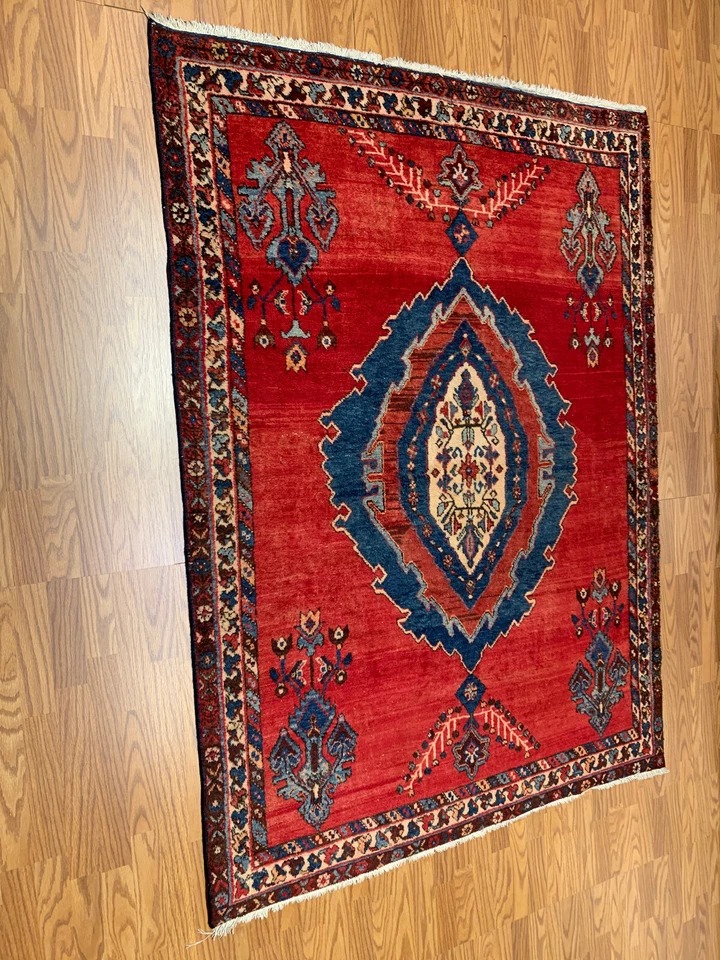 5.2 X 8.3 Vintage Tribal Red Hand Knotted 100% Wool Vegetable Dye Rug
