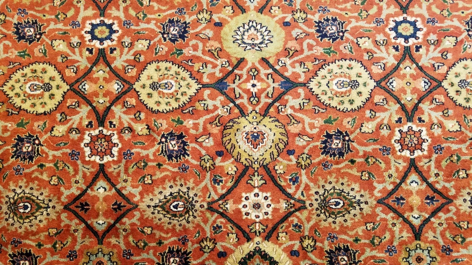 8 x 10 Fine Quality Vegetable Dye Rust & Navy Hand Knotted Wool Rug