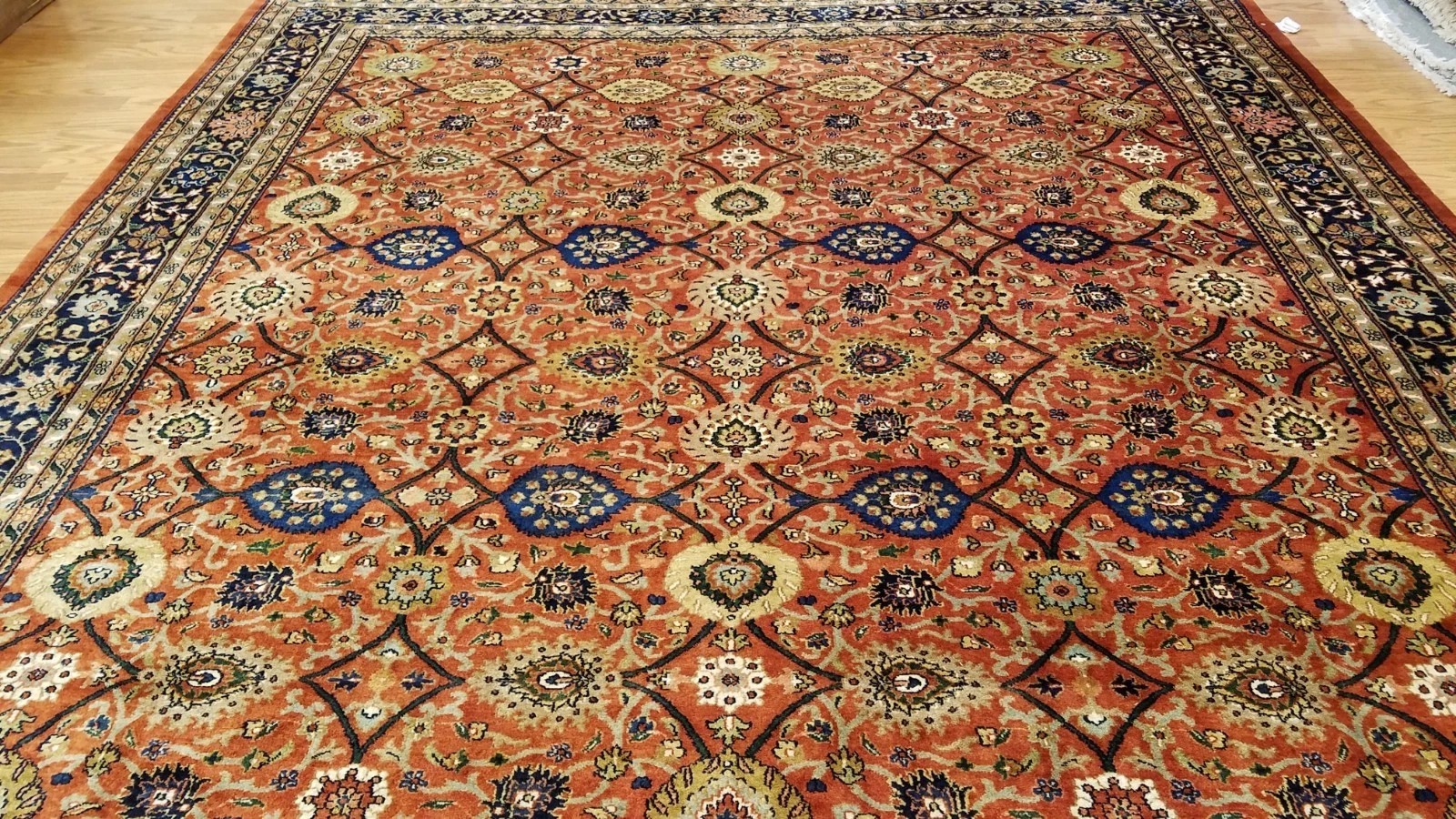 8 x 10 Fine Quality Vegetable Dye Rust & Navy Hand Knotted Wool Rug
