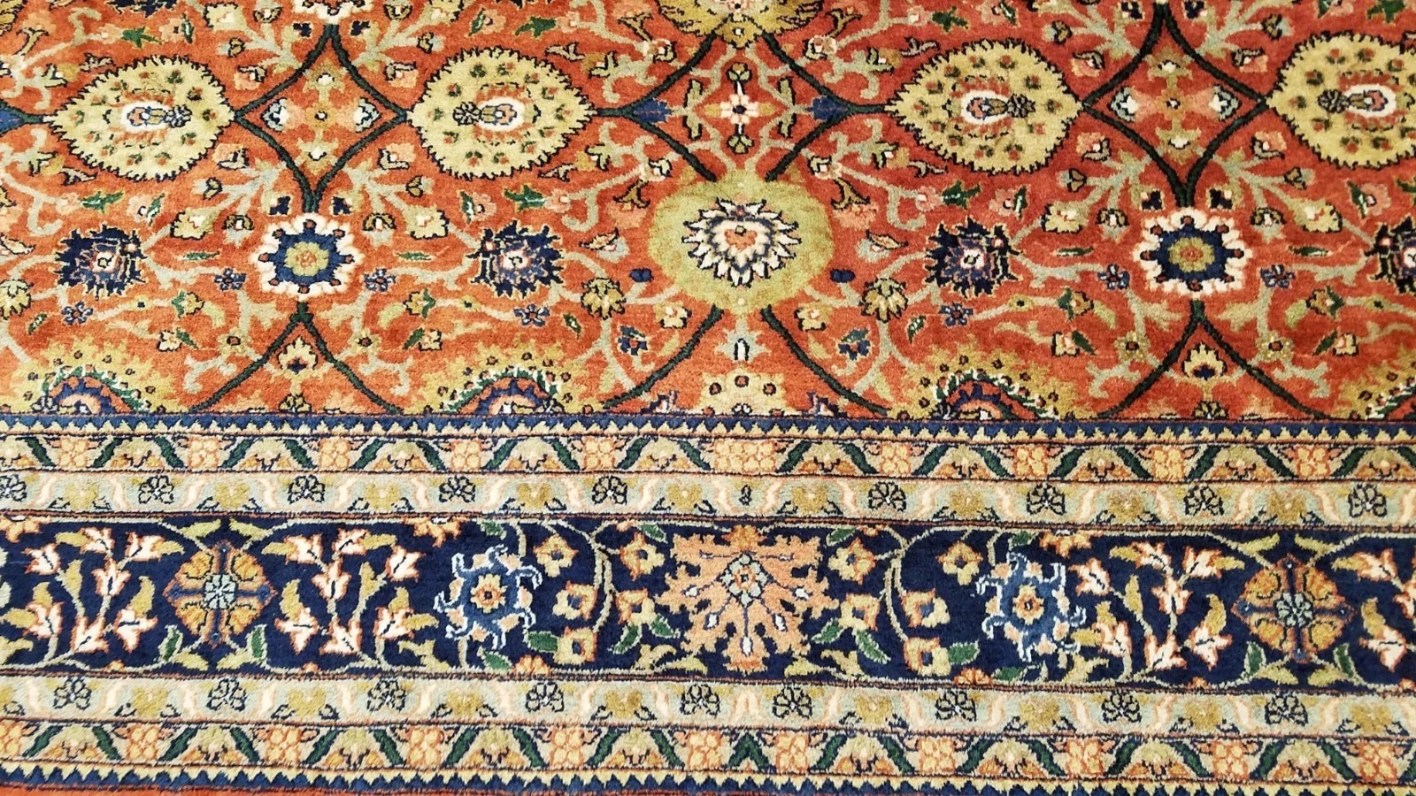 8 x 10 Fine Quality Vegetable Dye Rust & Navy Hand Knotted Wool Rug