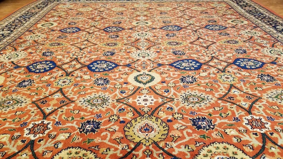 8 x 10 Fine Quality Vegetable Dye Rust & Navy Hand Knotted Wool Rug