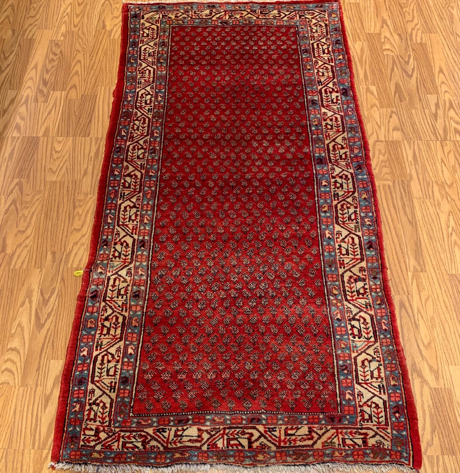 3.5x 7 Vintage Tribal Geometric Red 100% Wool Rug Vegetable Dye Rug