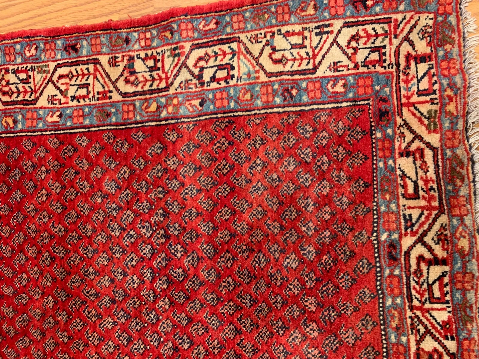 3.5x 7 Vintage Tribal Geometric Red 100% Wool Rug Vegetable Dye Rug