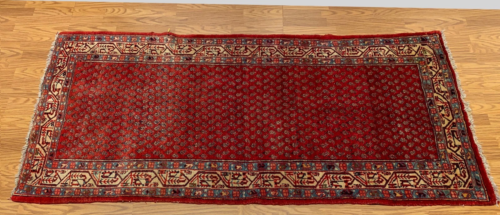 3.5x 7 Vintage Tribal Geometric Red 100% Wool Rug Vegetable Dye Rug