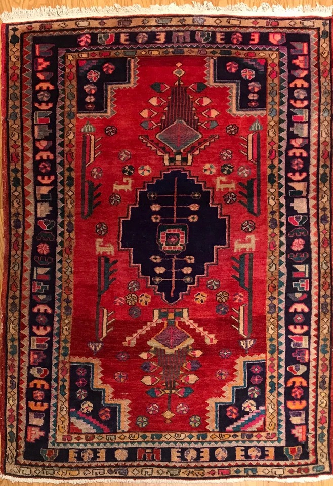 4.4 x 7 Vintage Tribal 100% Wool Hand Knotted Vegetable Dye Area Rug