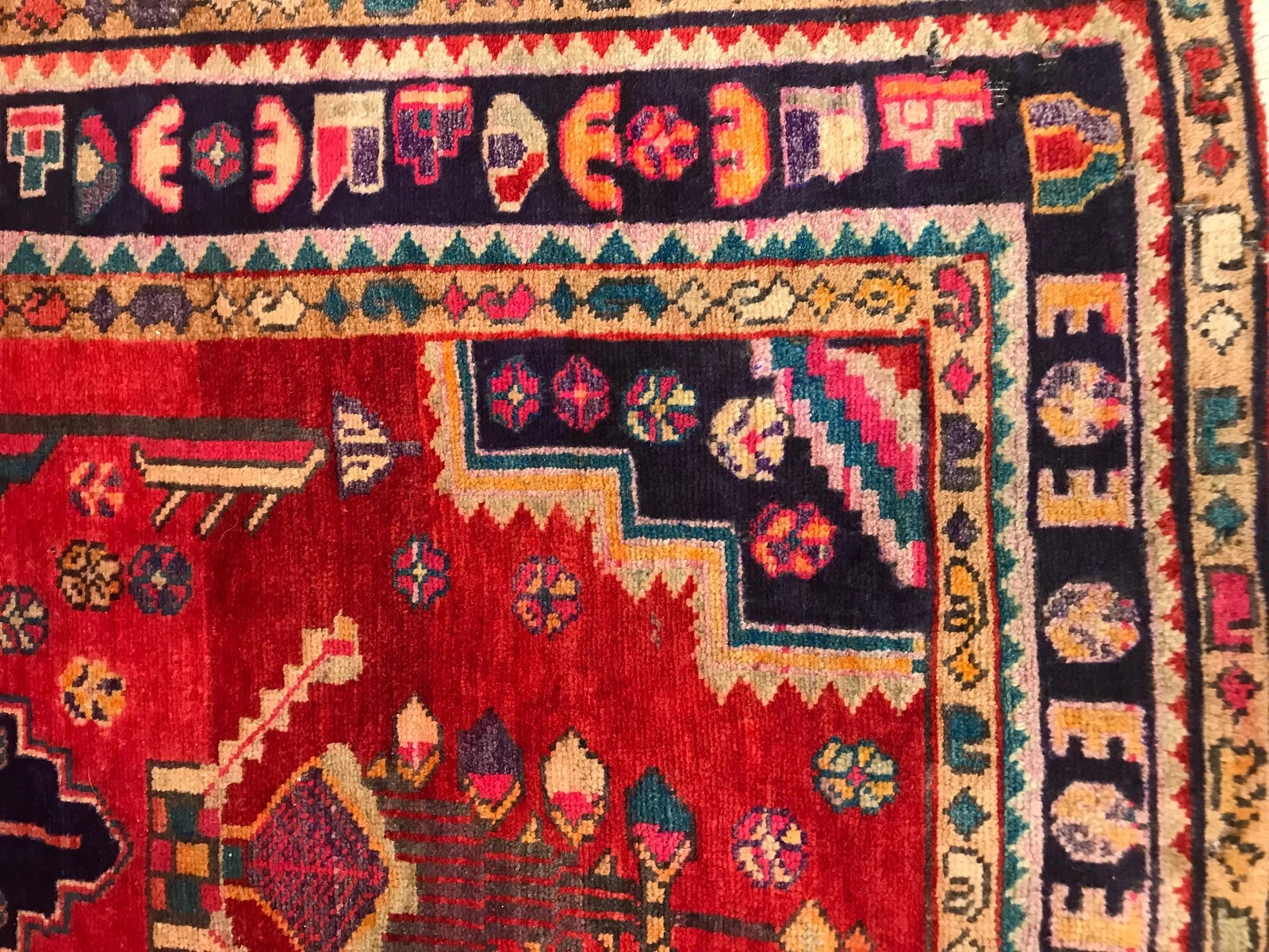 4.4 x 7 Vintage Tribal 100% Wool Hand Knotted Vegetable Dye Area Rug