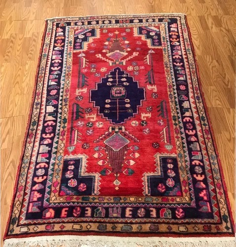 4.4 x 7 Vintage Tribal 100% Wool Hand Knotted Vegetable Dye Area Rug
