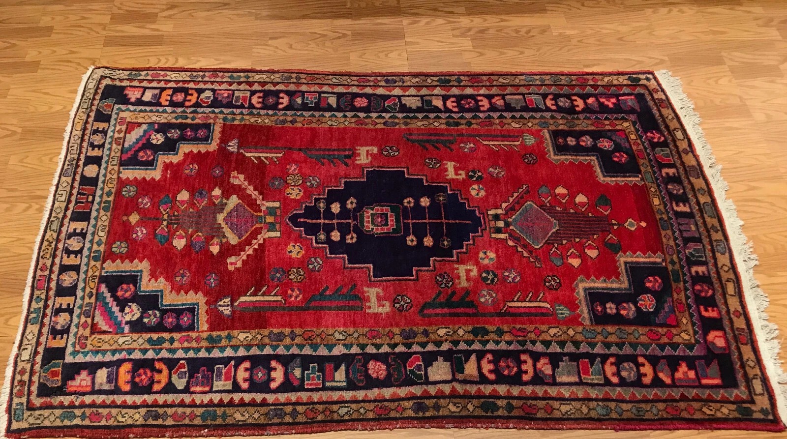 4.4 x 7 Vintage Tribal 100% Wool Hand Knotted Vegetable Dye Area Rug
