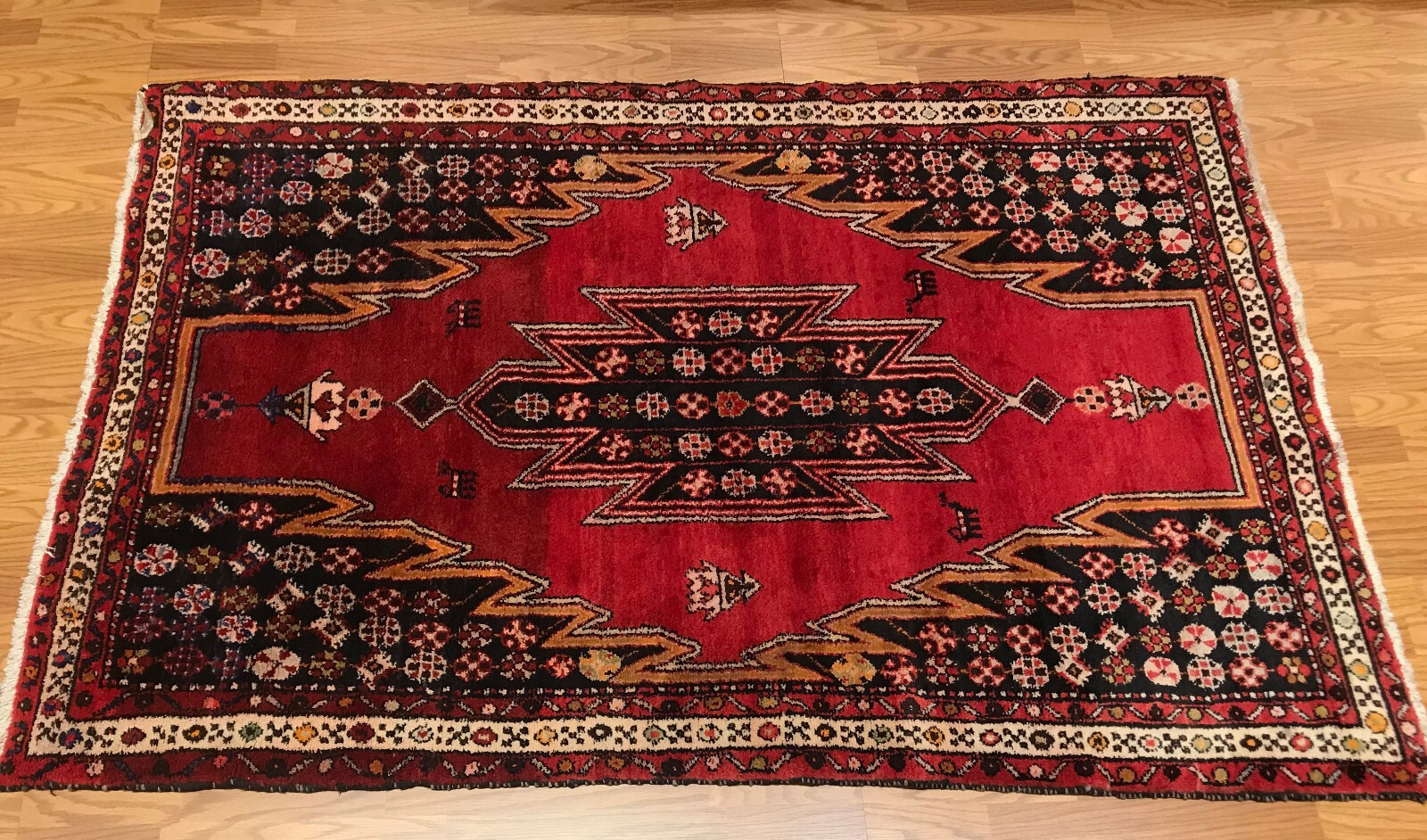 4.4 x 6.9 Vintage Tribal Geometric Navy 100% Wool Vegetable Dye Rug