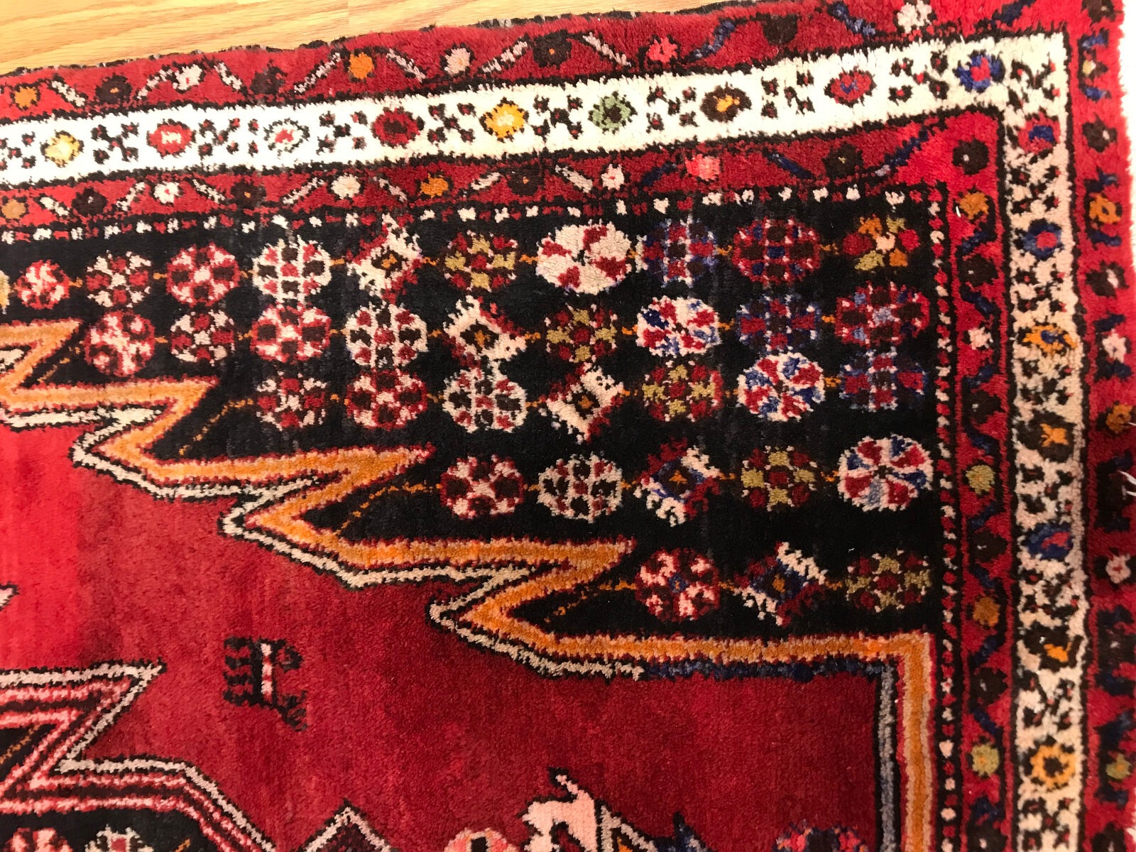 4.4 x 6.9 Vintage Tribal Geometric Navy 100% Wool Vegetable Dye Rug