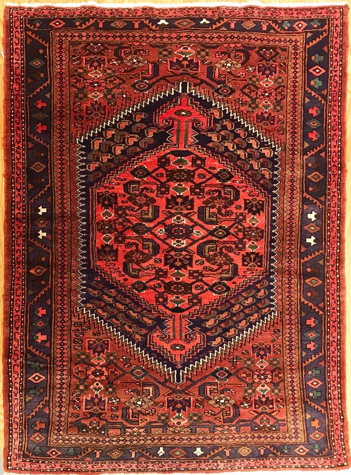 4.9 x 7.2 Vintage Tribal Geometric Red 100% Wool Vegetable Dye Rug