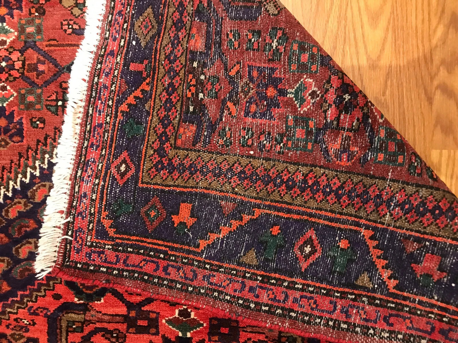 4.9 x 7.2 Vintage Tribal Geometric Red 100% Wool Vegetable Dye Rug