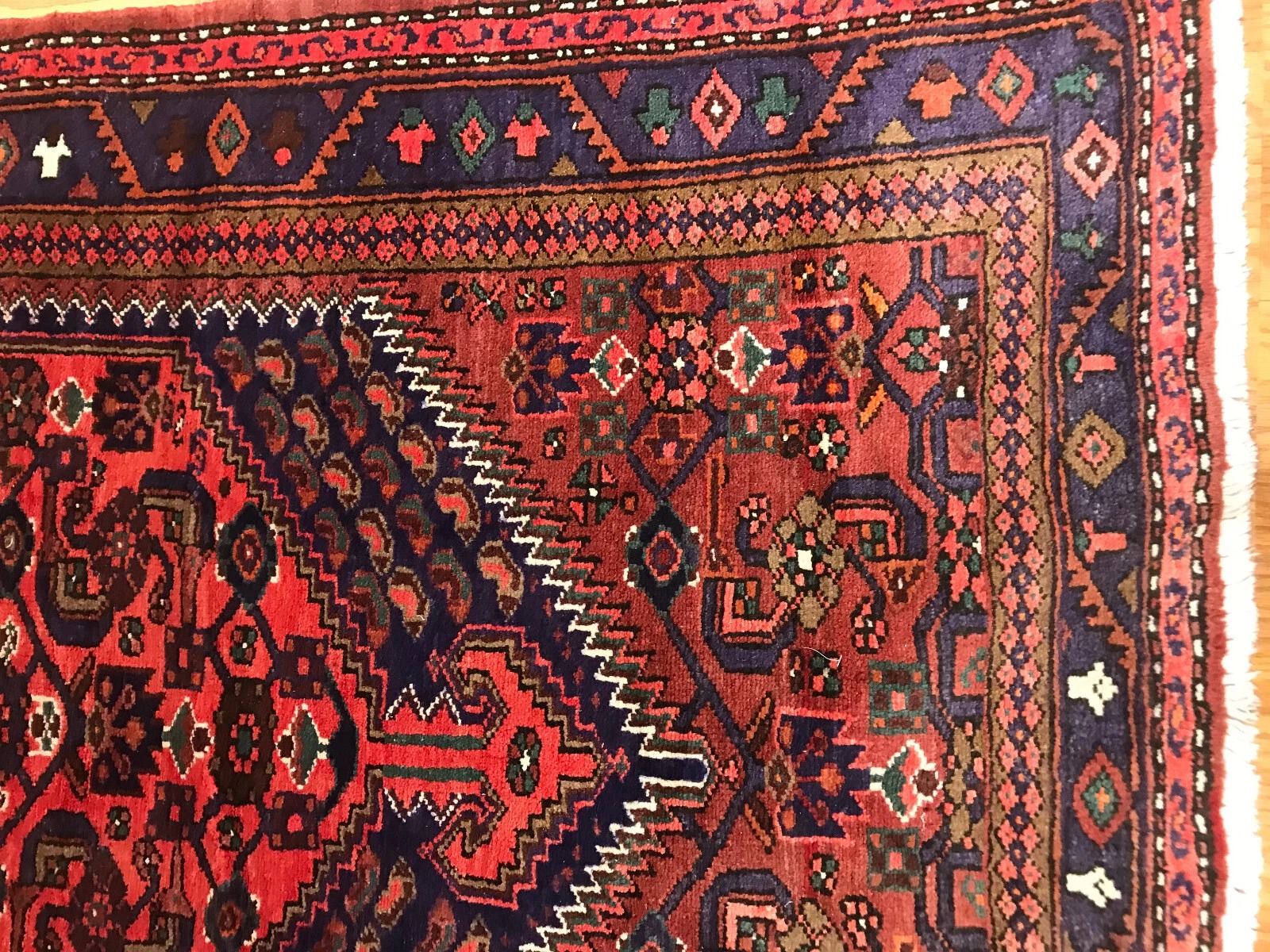4.9 x 7.2 Vintage Tribal Geometric Red 100% Wool Vegetable Dye Rug