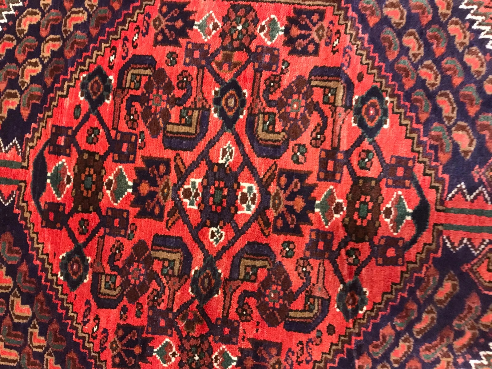 4.9 x 7.2 Vintage Tribal Geometric Red 100% Wool Vegetable Dye Rug