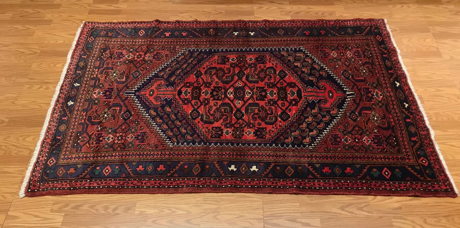 4.9 x 7.2 Vintage Tribal Geometric Red 100% Wool Vegetable Dye Rug