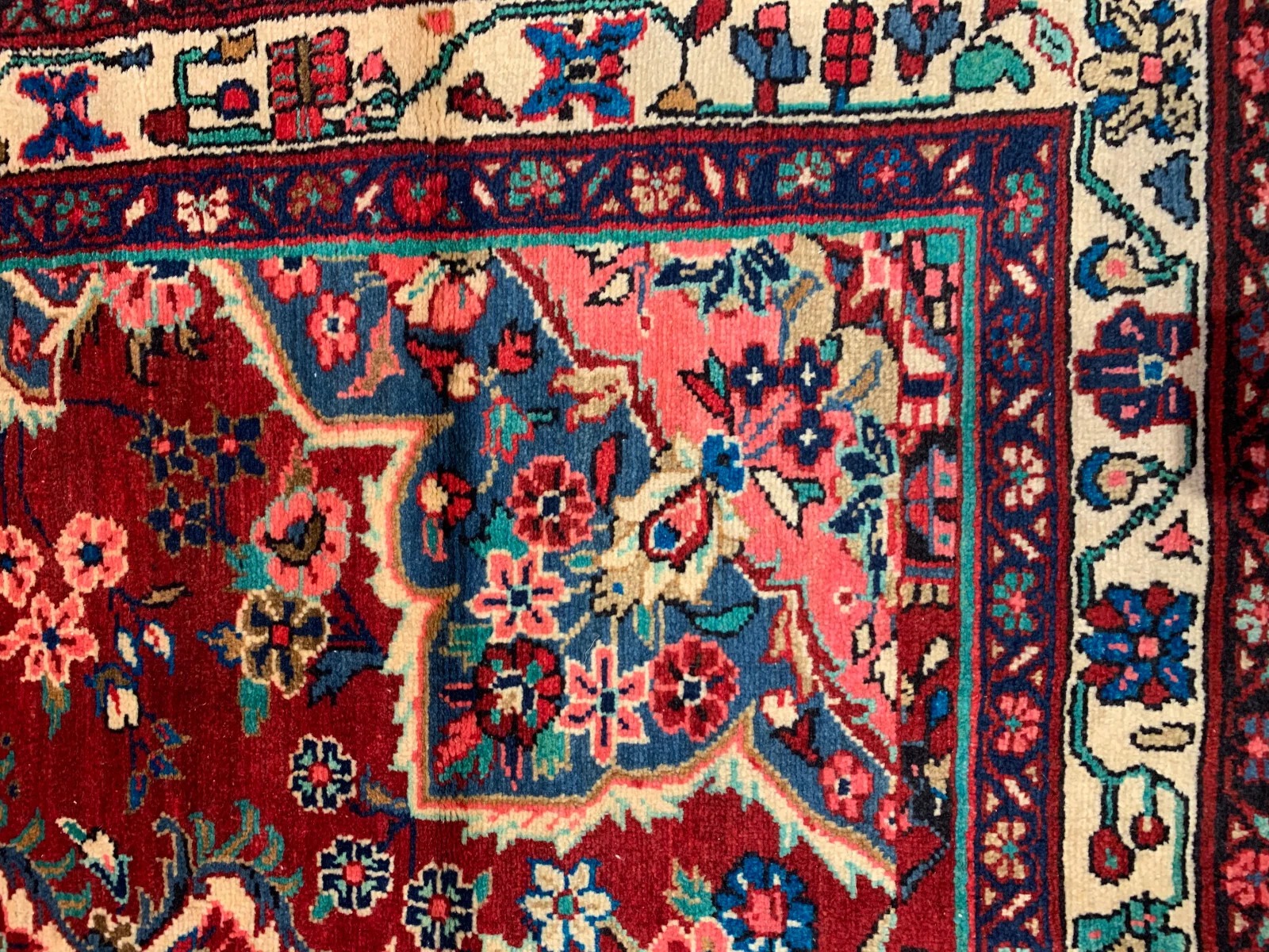 4.2 x 6.9 ft Vintage Tribal Floral Red 100% Wool Vegetable Dye Rug