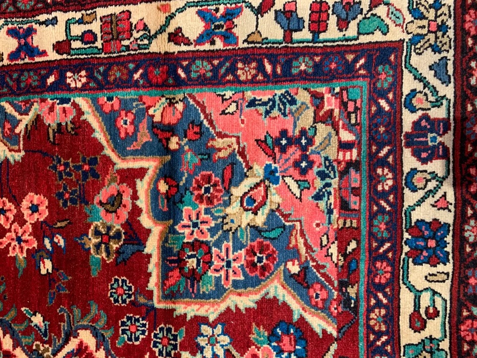 4.2 x 6.9 ft Vintage Tribal Floral Red 100% Wool Vegetable Dye Rug