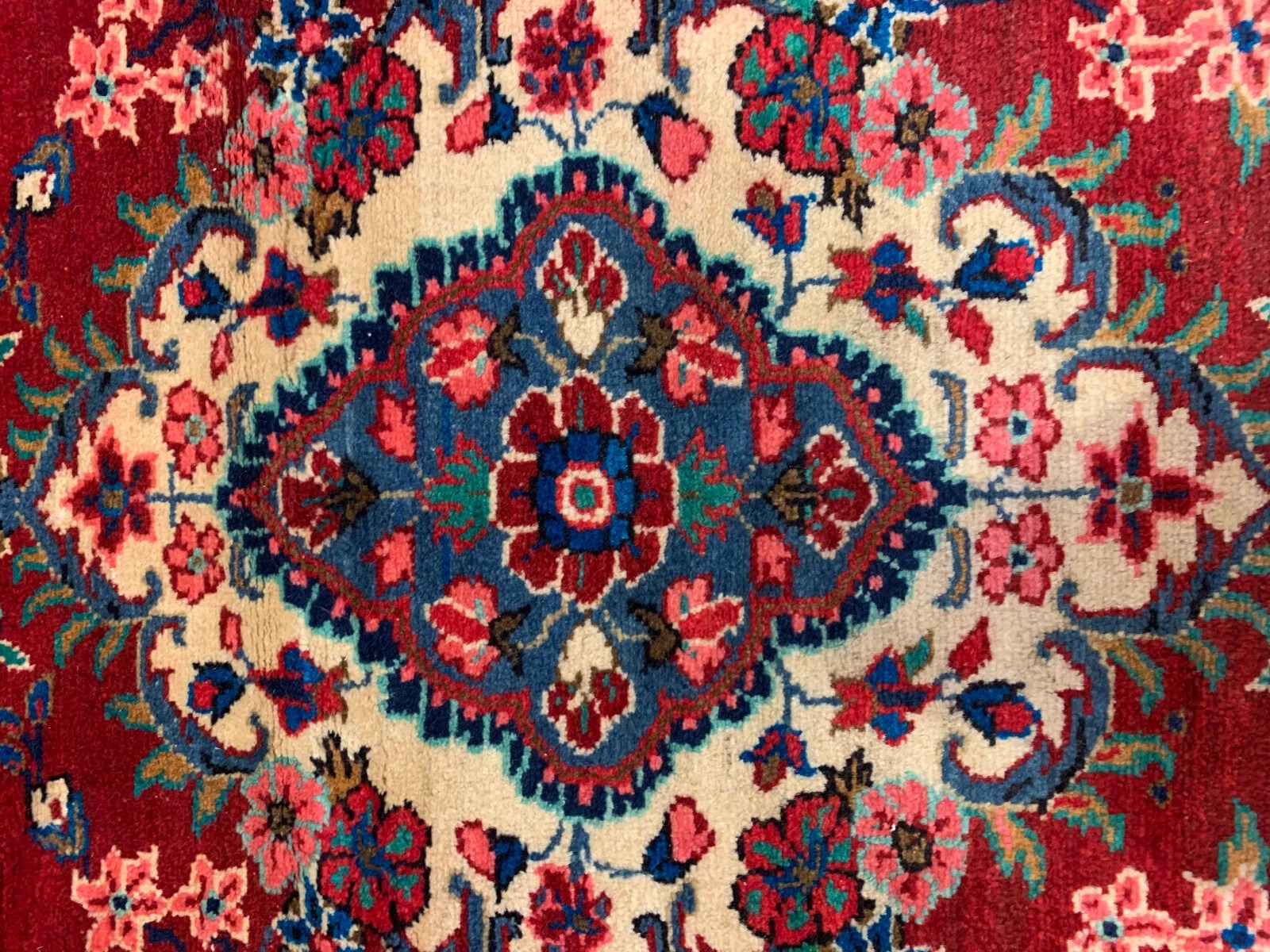 4.2 x 6.9 ft Vintage Tribal Floral Red 100% Wool Vegetable Dye Rug