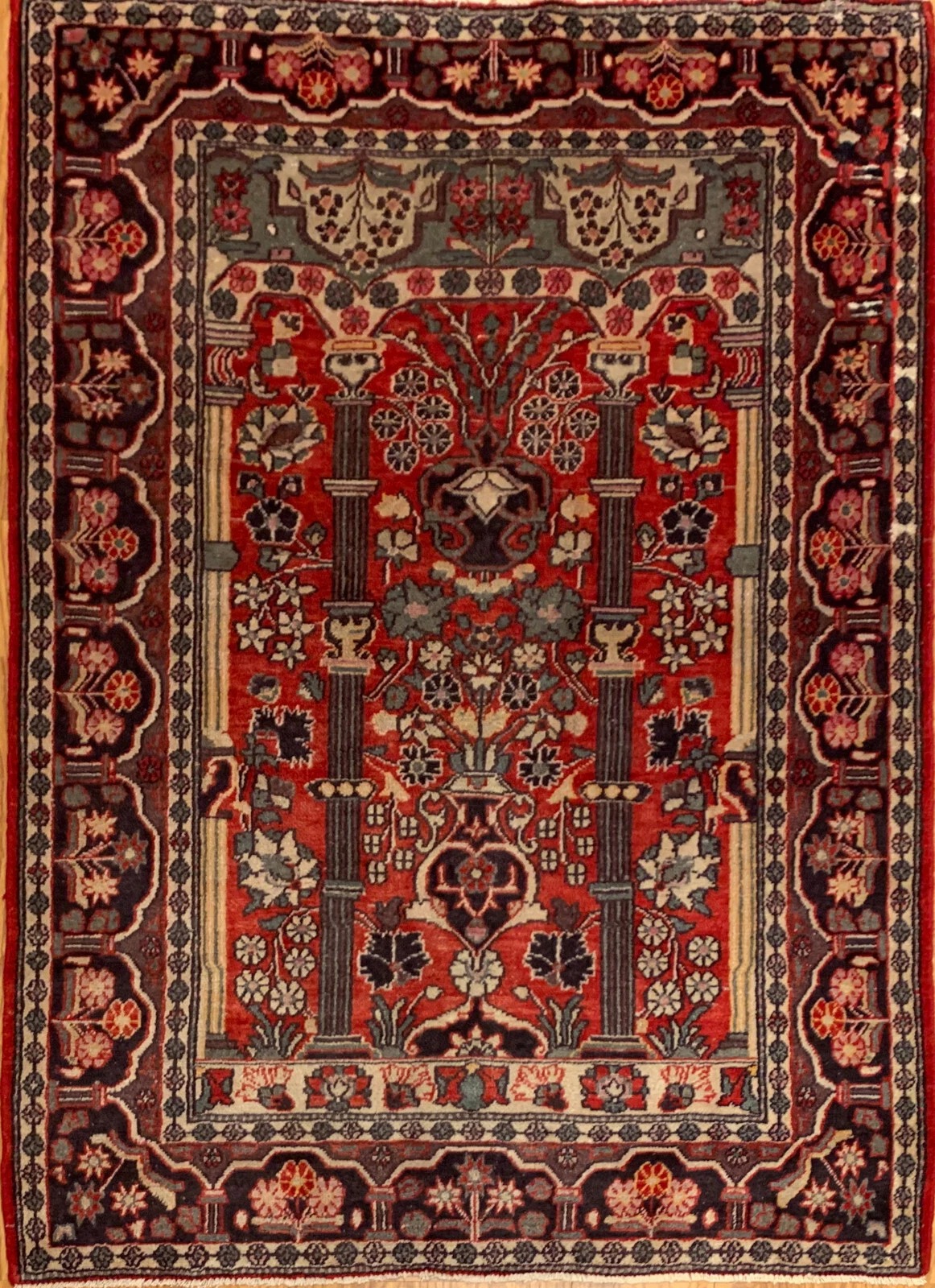 4.3 x 6.9  Semi Antique Tribal Floral  Red 100% Wool Rug Vegetable Dye Rug EB234986095427 Montaage