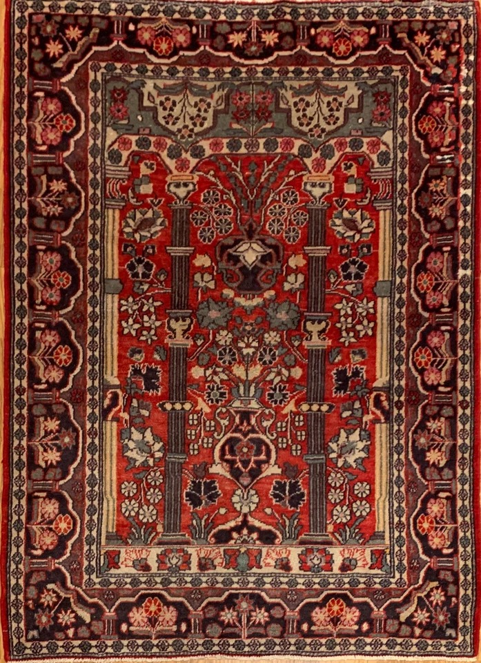 4.3 x 6.9 Semi Antique Tribal Floral Red 100% Wool Rug Vegetable Dye Rug