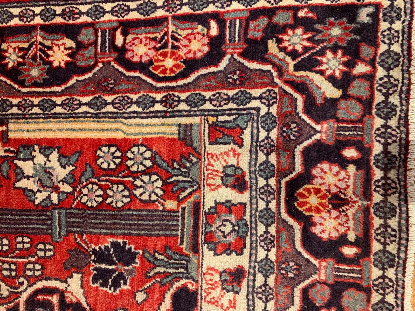 4.3 x 6.9 Semi Antique Tribal Floral Red 100% Wool Rug Vegetable Dye Rug
