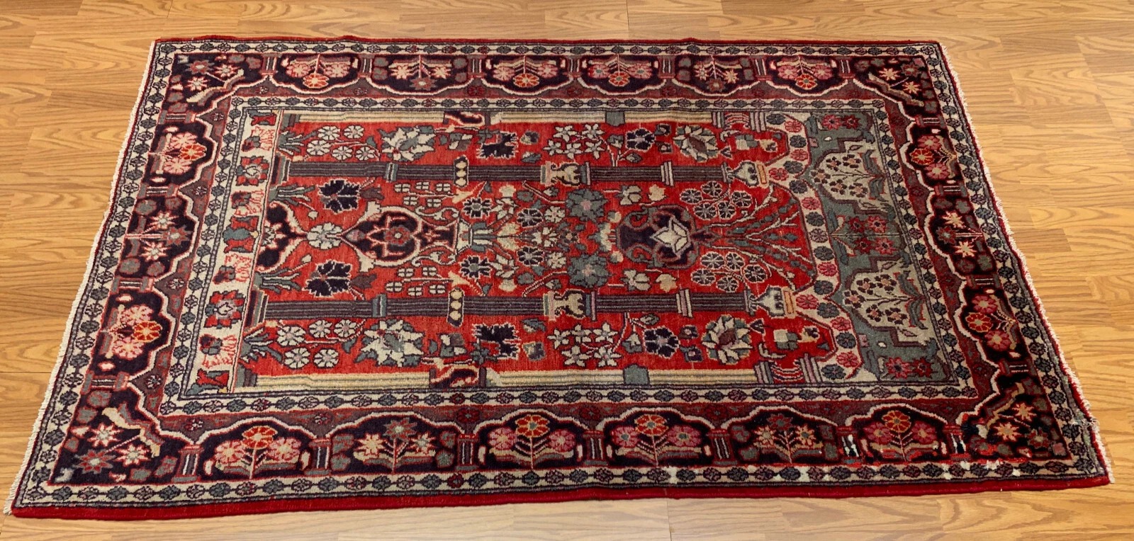 4.3 x 6.9 Semi Antique Tribal Floral Red 100% Wool Rug Vegetable Dye Rug