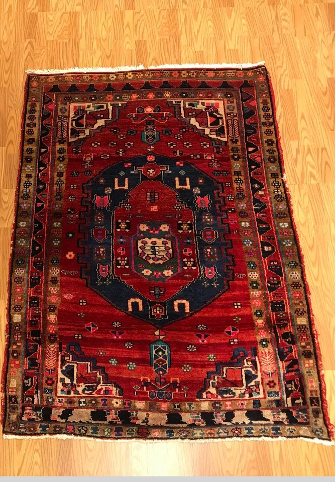 4.10 x 6.10 Vintage Tribal 100% Wool Hand Knotted Vegetable Dye Area Rug