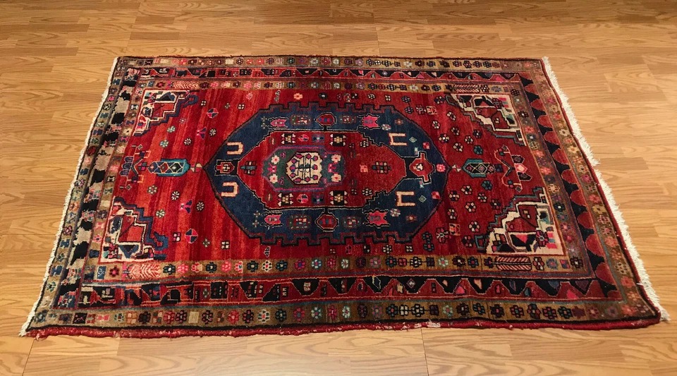 4.10 x 6.10 Vintage Tribal 100% Wool Hand Knotted Vegetable Dye Area Rug