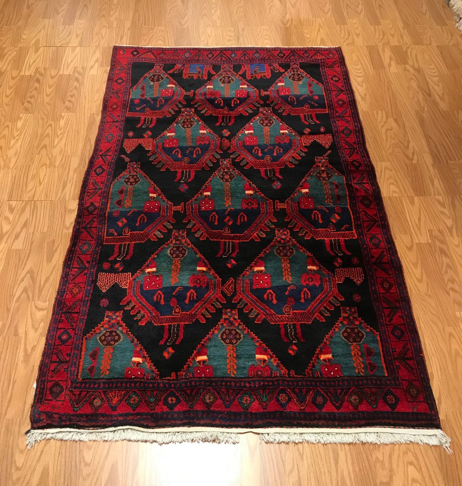 4.3 x 7.3 Vintage Tribal 100% Wool Hand Knotted Vegetable Dye Area Rug