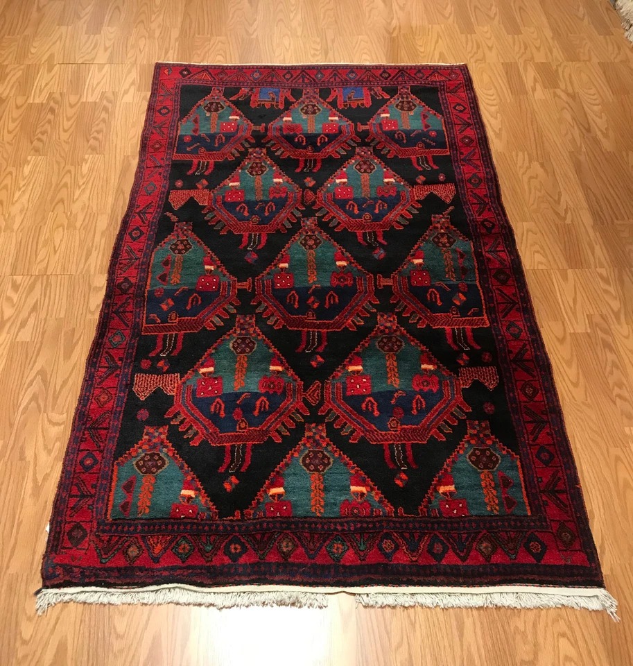 4.3 x 7.3 Vintage Tribal 100% Wool Hand Knotted Vegetable Dye Area Rug EB234999965801 Montaage