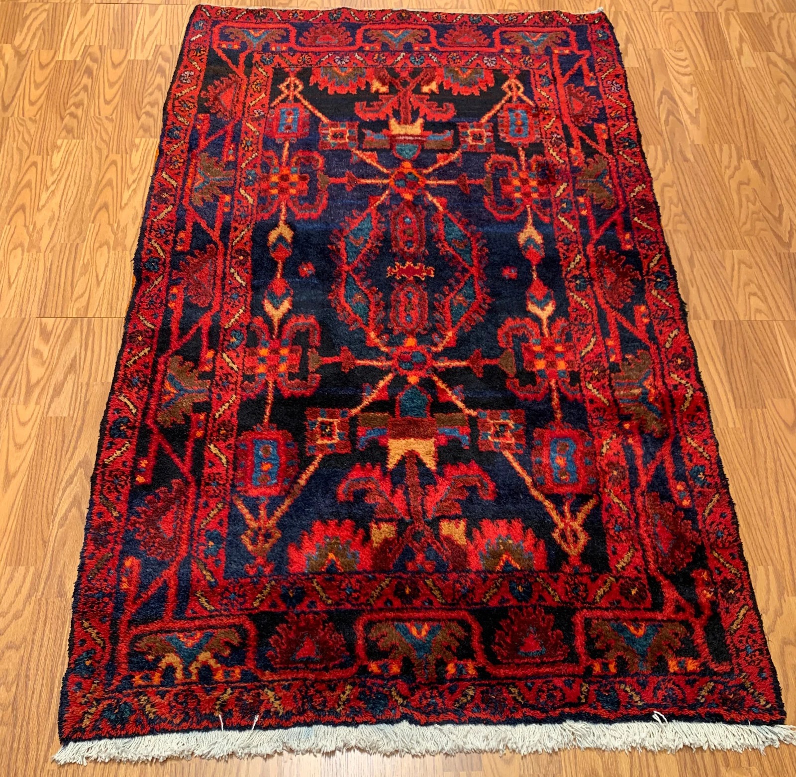 4.2 x 6.9 Vintage Tribal Red 100% Wool Hand Made Rug Vegetable Dye