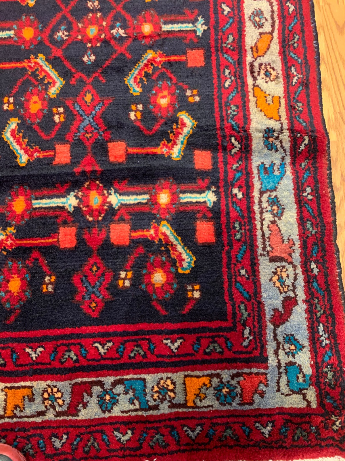 5 X 7.3 Vintage Navy Tribal Hand Knotted 100% Wool Vegetable Dye Rug
