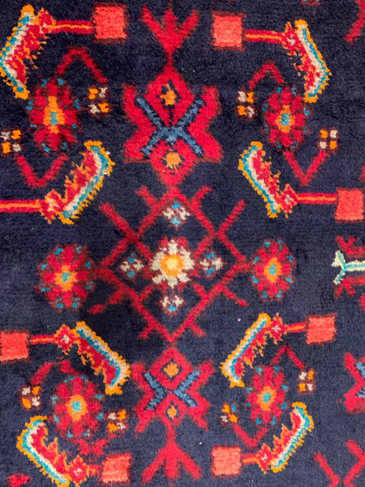 5 X 7.3 Vintage Navy Tribal Hand Knotted 100% Wool Vegetable Dye Rug