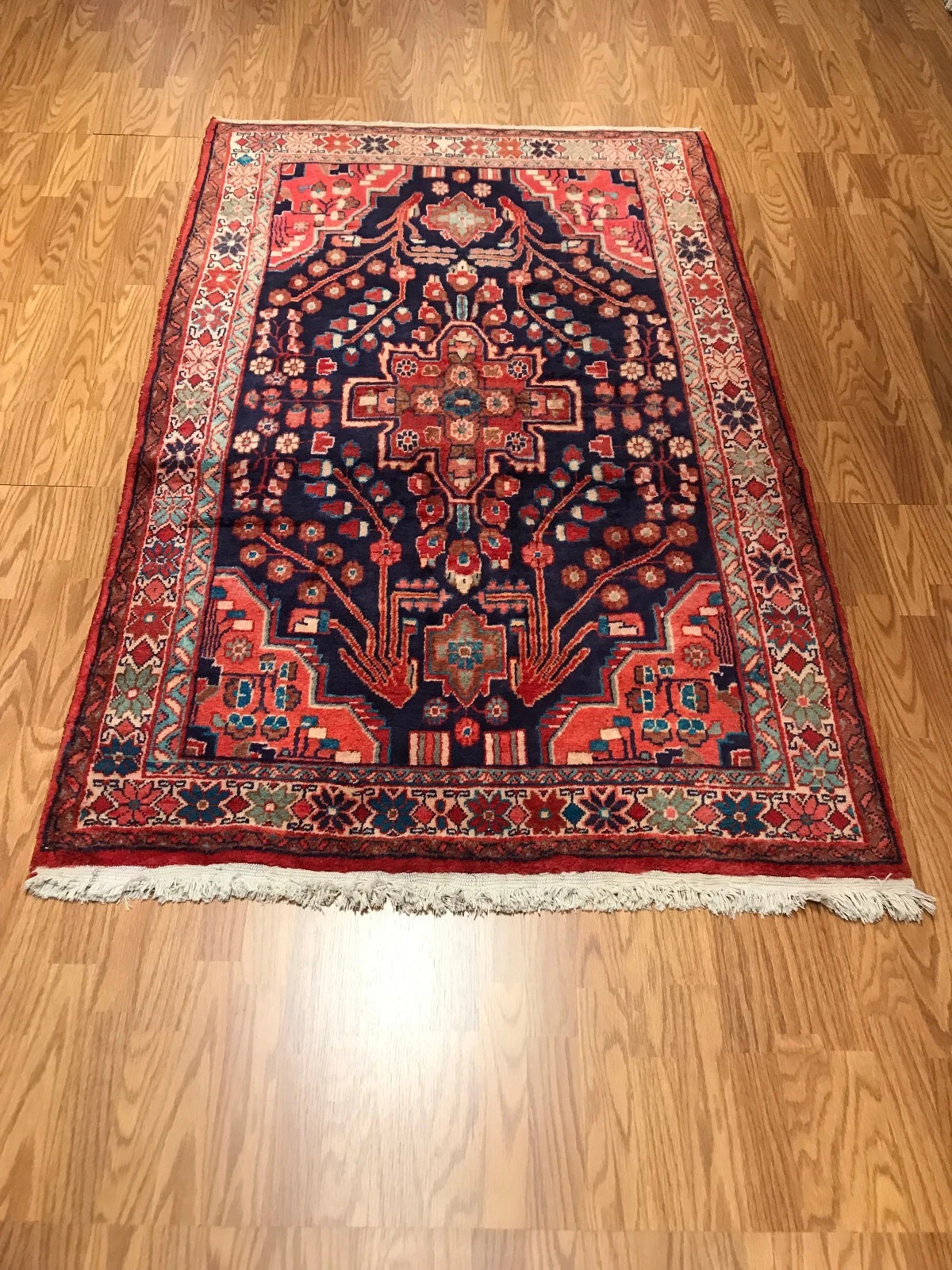 4.5 x6.10 Vintage Tribal 100% Wool Hand Knotted Vegetable Dye Area Rug