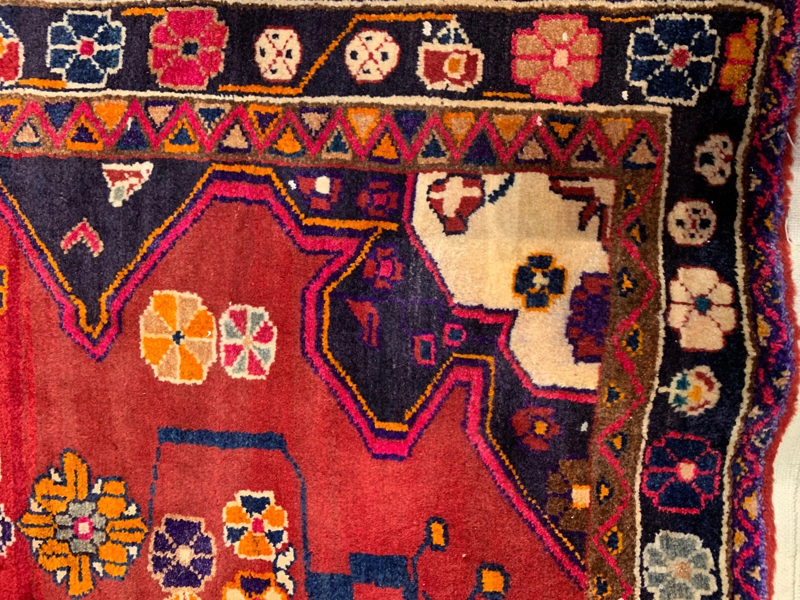 4.10 X 6.5 ft Vintage Tribal Red Hand Knotted 100% Wool Vegetable Dye Rug