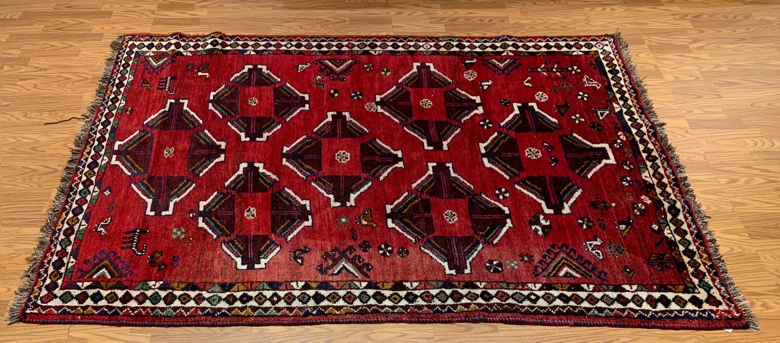 5.7 x 7.10 ft Vintage Tribal Geometric Red 100% Wool Vegetable Dye Rug