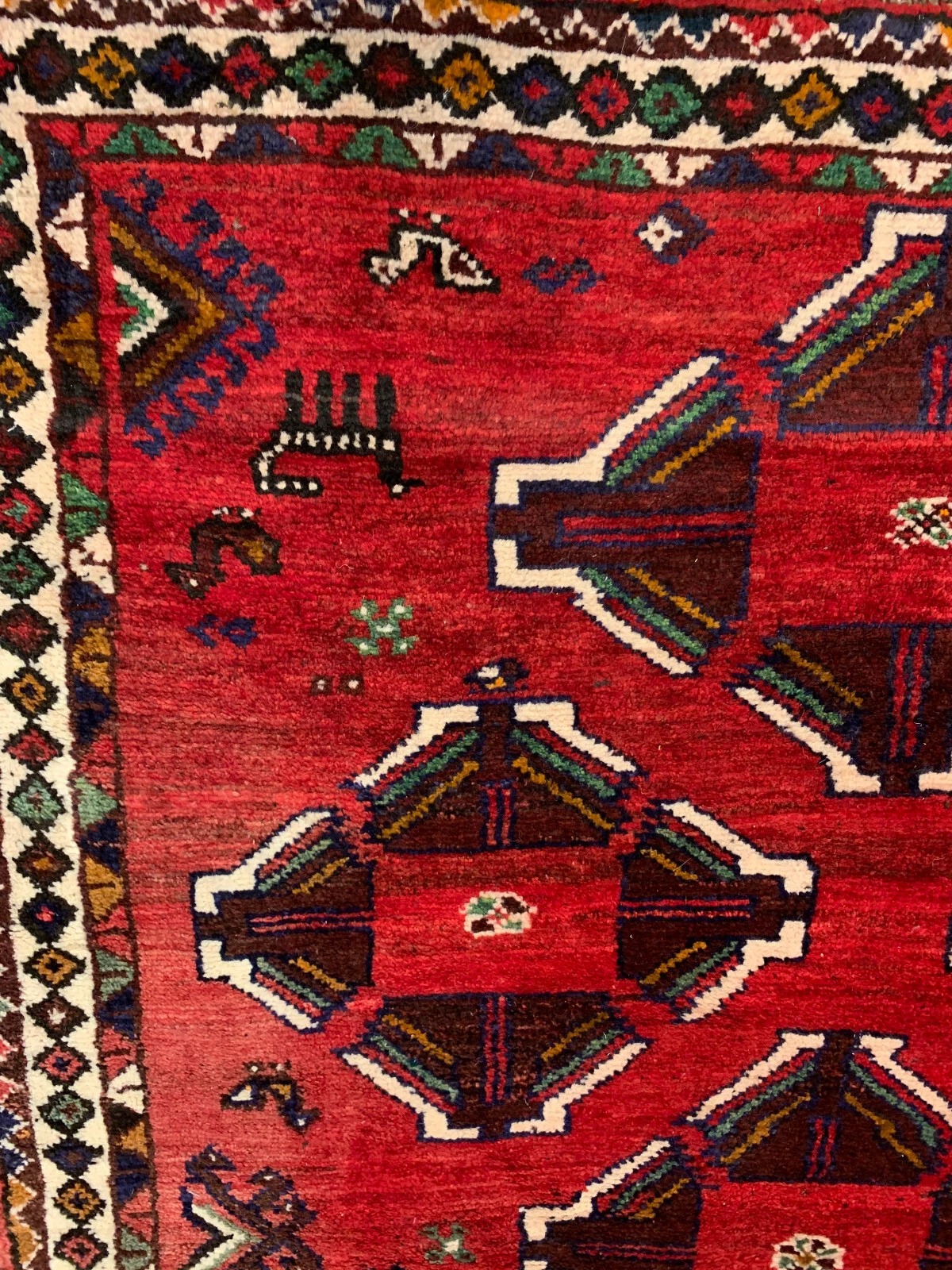 5.7 x 7.10 ft Vintage Tribal Geometric Red 100% Wool Vegetable Dye Rug
