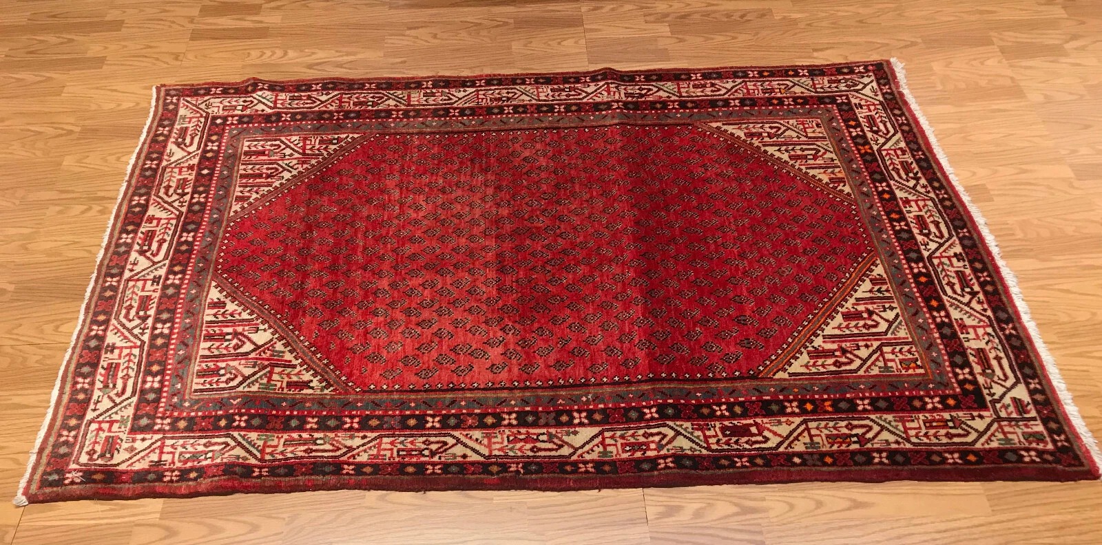 4.5 x 7.3 Vintage Tribal Geometric Black 100% Wool Vegetable Dye Rug