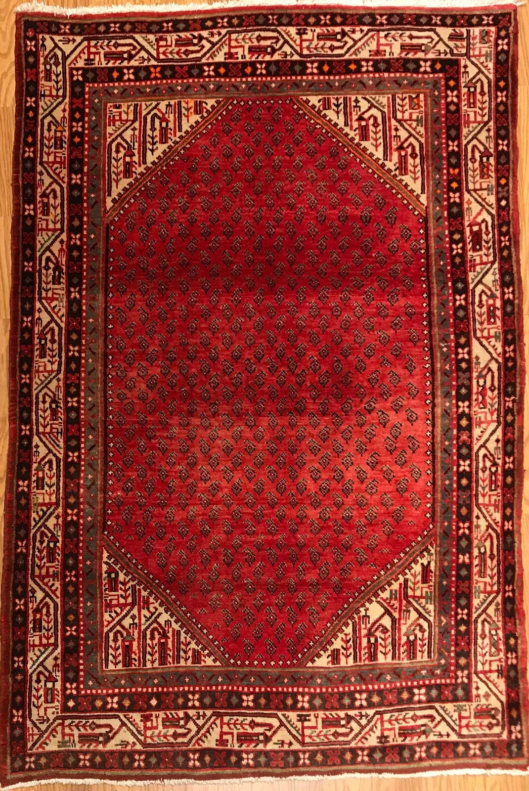4.5 x 7.3 Vintage Tribal Geometric Black 100% Wool Vegetable Dye Rug 415867 Montaage Inc.
